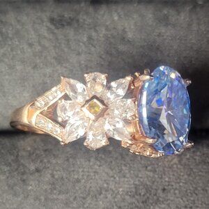 2.5ct Oval Klein Blue Moissanite Floral Rose Gold Ring Size 7.5